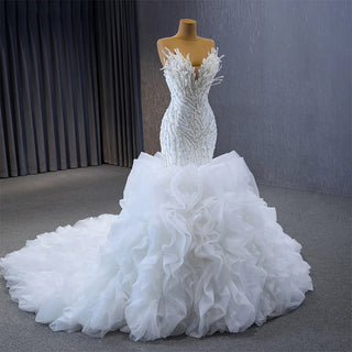 Beautiful Sleeveless Pearls Mermaid Wedding Gowns Dresses