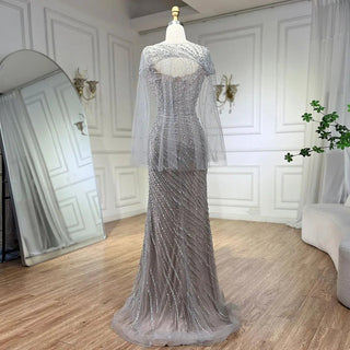 2024 Silver Nude Elegant Cloak Beaded Luxury Mermaid Evening Gown for Women's Wedding Party