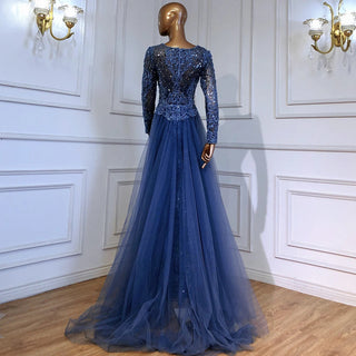 Muslim Blue Mermaid Evening Dress: 2024 Overskirt Luxury Beaded Elegant Gown for Women's Party