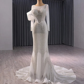 Luxury Illusion Pearls Slim Mermaid Wedding Dresses for Girls