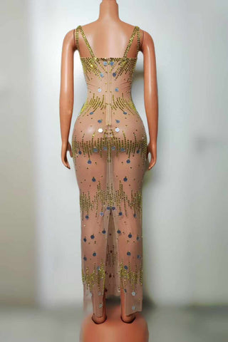 Sheer Glamour Gown with Radiant Jewel Embellishments