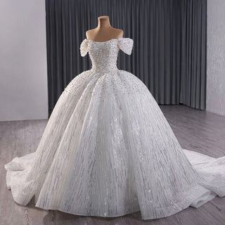 Heavy Beaded Off Shoulder Ball Gown Girls Wedding Dresses