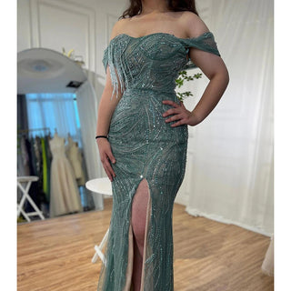 Ships in 1 to 3 Days - Green Luxury Mermaid Evening Dress: 2024 Beaded Elegant Gowns for Women's Party