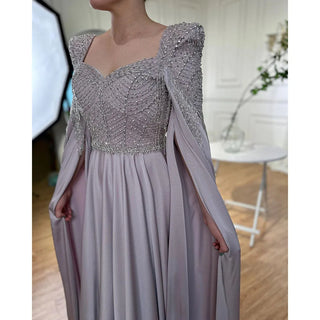 Ships in 1 to 3 Days - Pink Muslim Elegant Mermaid Cape Sleeves Evening Dresses Tassel Beaded Gowns 2024 For Women Wedding Party