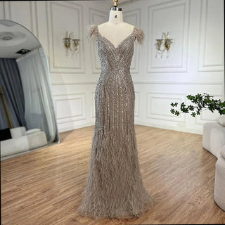 White Nude Feathers Beaded Spaghetti Strap Luxury Dubai Evening Dresses Gowns For Women Wedding Party 2024