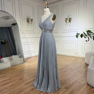 Ships in 1 to 3 Days - 2024 Arabic Gray Mermaid Spaghetti Strap Luxury Evening Gown for Women's Wedding Party