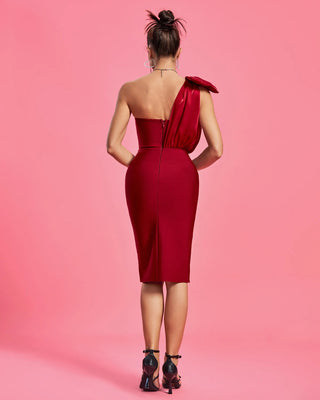 Chic One-Shoulder Bow Midi Dress for Women 2024