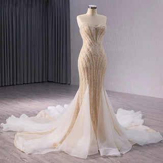 Beautiful Champagne Sweetheart Mermaid Wedding Women's Dresses