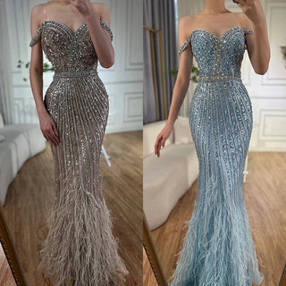 Caramel Spaghetti Strap Mermaid Gown with Feather and Beaded Detailing - Luxury Saudi Evening Dress for Formal Occasions