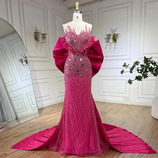 Fuchsia Elegant Mermaid Evening Dress with Pearls - Beaded Luxury Dubai Formal Gown for Women's Party (2024)