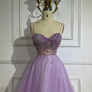 Arabic Lilac Spaghetti Strap A-Line Beaded Luxury Dubai Evening Dresses Gowns for Women's Party 2024