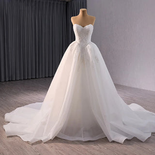 Modern Appliqued Lace Strapless Bridal Wedding Dresses With Long Train