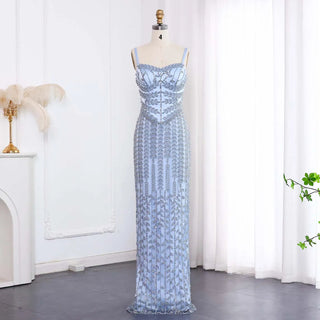 2024 Arabic Blue Spaghetti Strap Mermaid Gown with Luxury Beading - Saudi Evening Dress for Formal Occasions