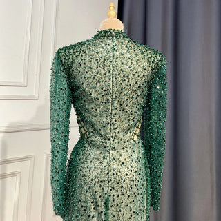 Elegant Green Mermaid Evening Dress with High Split and Pearls - Women's Party Gown 2024