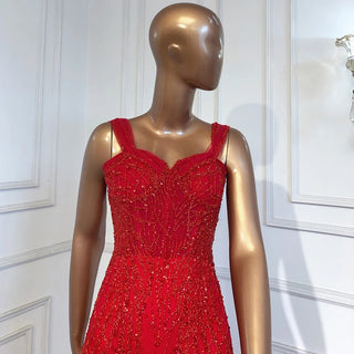 Luxury Red Mermaid Evening Dress with Beaded Detail - Women's Party Gown 2024