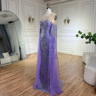 2024 Arabic Lilac Cape Sleeve Mermaid Luxury Dubai Evening Gown Beaded Dress for Women's Party