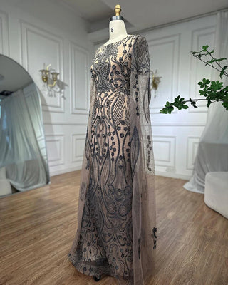 Brown Arabic Mermaid Elegant Cape Sleeves Evening Dresses Gowns 2024 Luxury Beaded for Women's Party