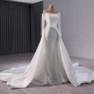 Elegant Satin Ruffle Tulle Fabric Mermaid Wedding Dresses With Train