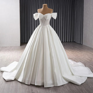 Gorgeous Satin Off-Shoulder Ball Gown Wedding Dress for Girls