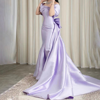 Lilac Elegant Mermaid Evening Dress 2024: Boat Neck, Beaded, Satin, Sexy - Ideal for Women's Party