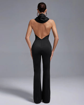 Sexy Sleeveless Jumpsuit - Open Back Hoodie Wide Leg Black Pants Jumpsuit for Women