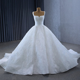 Elegant Sleeveless Square Collar Lace Ball Gown Wedding Dress