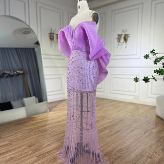 Exquisite Dubai-Inspired Lilac Illusion Mermaid Gown with Beaded Elegance