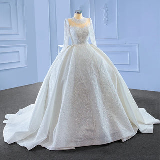 Glamorous Long Sleeve Sequins Bridal Ball Gown Wedding Dress