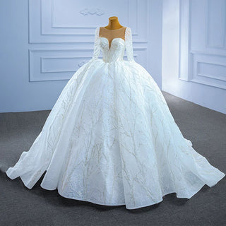 Illusion Empire Sequin Long Sleeve Bridal Ball Gown Wedding Dress