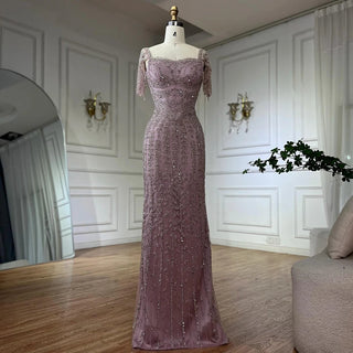 2025 Customized Pink Elegant Mermaid Beaded Saudi Arabic Evening Gown for Formal Occasions