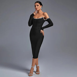 Elegant Off-The-Shoulder Black Maxi Dress - Long Sleeve Summer Formal Prom Evening Dress for Women