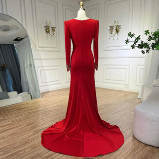 Arabic Red Mermaid Elegant Tassel Beaded Luxury Dubai Evening Dresses Gowns 2024 For Women Wedding Party