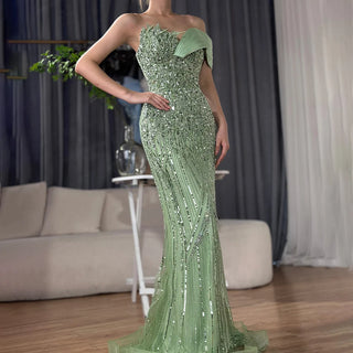 Ships in 1 to 3 Days - 2024 Arabic Green Mermaid Evening Gown with One Shoulder and Beaded Detailing - Elegant Long Dress for Formal Occasions