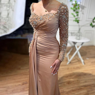 Caramel Muslim Mermaid Evening Gown 2024: Heartsweet Overskirt, Luxury Beaded, for Women's Party