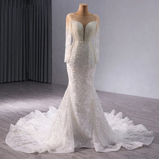 Beautiful Pearls Mermaid Slim Wedding Gowns Dresses For Girls