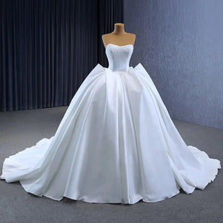 Gorgeous Strapless Satin Puffy Ball Gown Wedding Dress