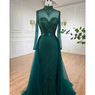 Chic Muslim Green Elegant Mermaid Luxury Lace Beaded Arabic Evening Dress - Wedding Party Gown for Women 2024