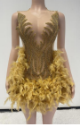 Ships in 1 to 3 Days - 2024 Extravagant Beaded Feather Mini Dress