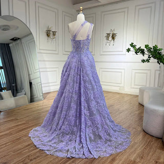 Ships in 1 to 3 Days - 2024 Arabic Lilac One-Shoulder A-Line Lace Appliques Luxury Prom Dress for Women's Party