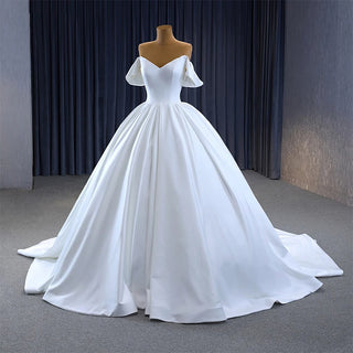 Simple Soft Satin Off Shoulder Bridal Ball Gown Wedding Dresses