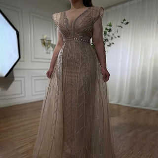 Nude Luxury Overskirt Evening Dress: 2024 Beaded Mermaid Gown, Sexy for Women's Party