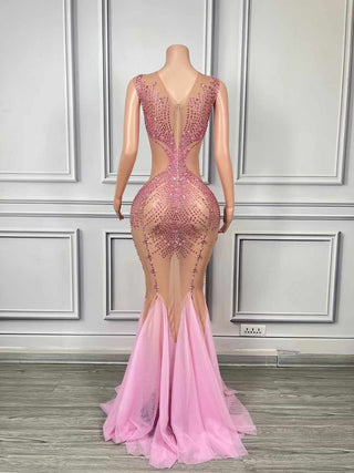 Illusion Crystal-Embellished Mermaid Evening Gown