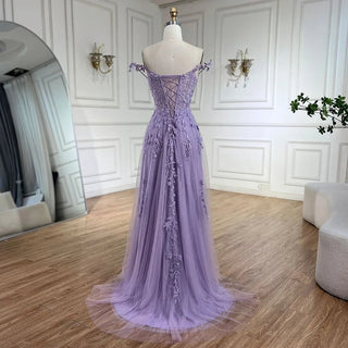 2024 Lilac Spaghetti Strap Front Lace-Up Back A-Line Appliques Prom Dress for Women Wedding Party