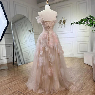 Arabic Pink A-Line Evening Dress with Appliques - Luxury Dubai Gown for Women's Wedding Party (2024)