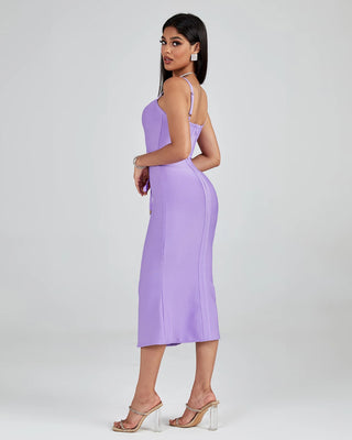 Fashion Light Purple Little Trumpet Bandage Dress - Spaghetti Strap High Waist Bodycon Elegant Casual Dress