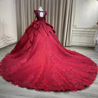 Traditional Red Empire Puffy Ball Gown for Evening Parties