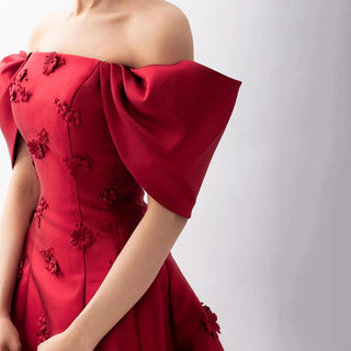 Elegant Off-Shoulder Wine Red A-Line Evening Dress with Appliques for Formal Occasion