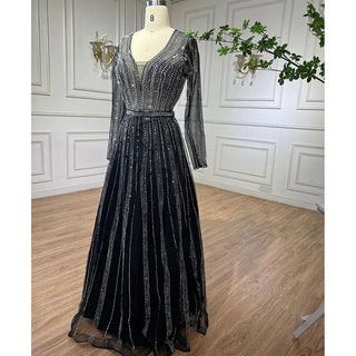 Muslim Luxury Black A-Line Arabic Evening Gown 2024 with Lace Beading - Perfect for Women's Formal Wedding Parties