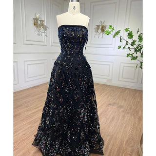 Black A-Line Elegant Evening Dress 2024 - Off-The-Shoulder Luxury Beaded Sequins for Women's Party