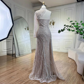 Arabic White Nude Mermaid Elegant One-Shoulder Luxury Beaded Evening Dress - Women's Party 2024